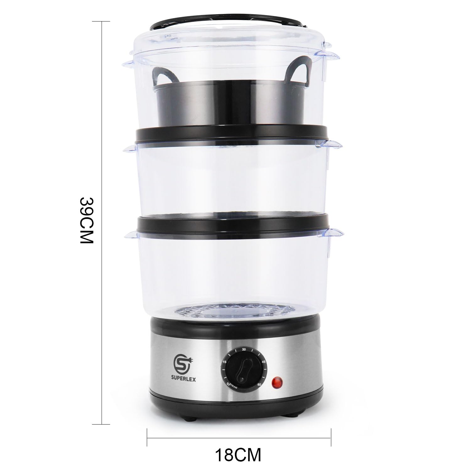 Elektrische Dampfgarer 7,5L mit 3 Behältern, 60 Min Timer, BPA-frei, spülmaschinengeeignet
