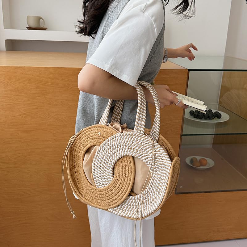 Bolso de playa de ganchillo para mujer, gran capacidad, retro, asa superior