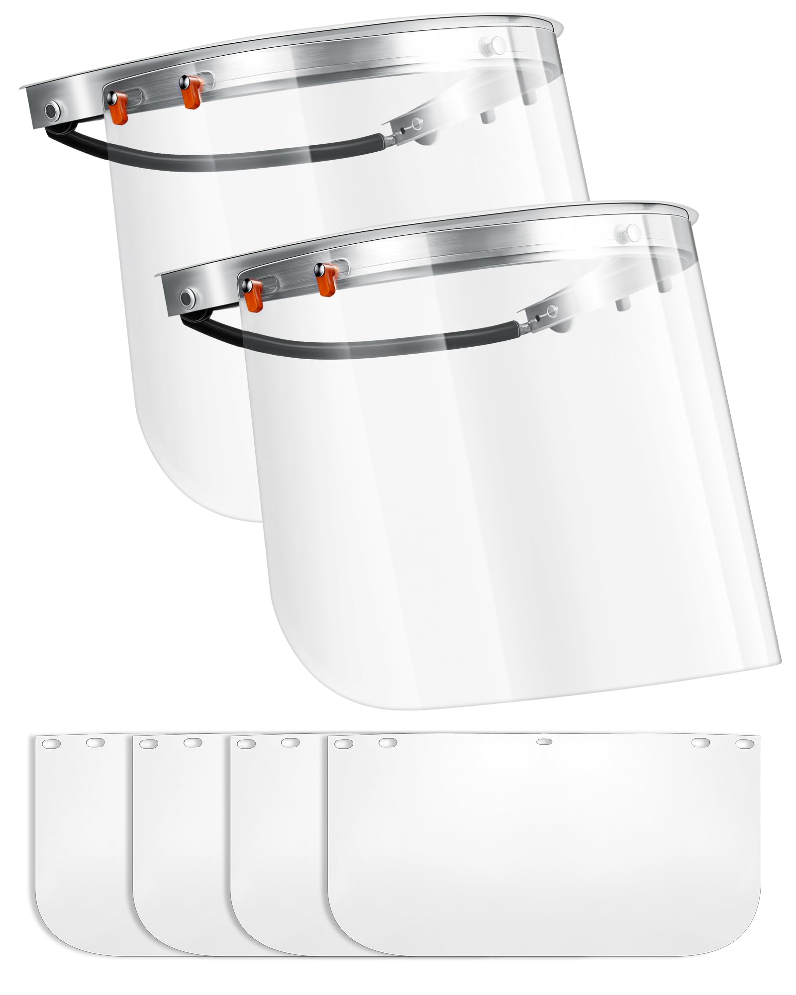 Tellegloww 2 x Aluminium-Gesichtsschutz-Adapter und 6 x Sicherheits-Gesichtsschutz-Ersatzvisiere, kantenlos für Kappen-Stil, Hartschalenhut, transparent zum Schleifen und Schneiden
