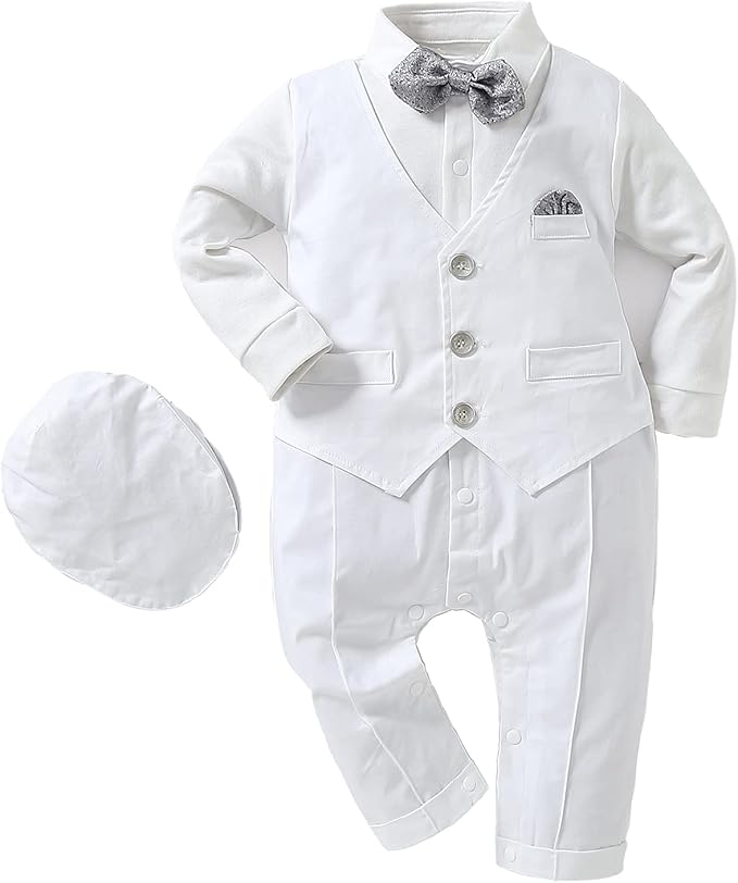 Baby boy romper set with vest, beret & bowtie (0-24 months)