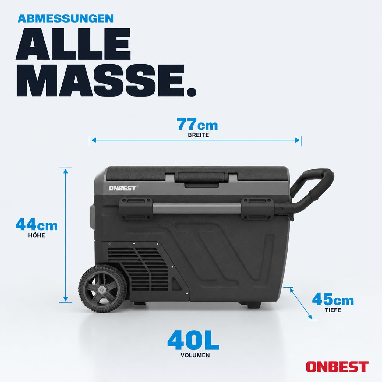 ONBEST Kompressor Kühlbox 40L 12V 230V Elektrische Gefrierbox Teleskophandgriff Mobile Autokühlbox