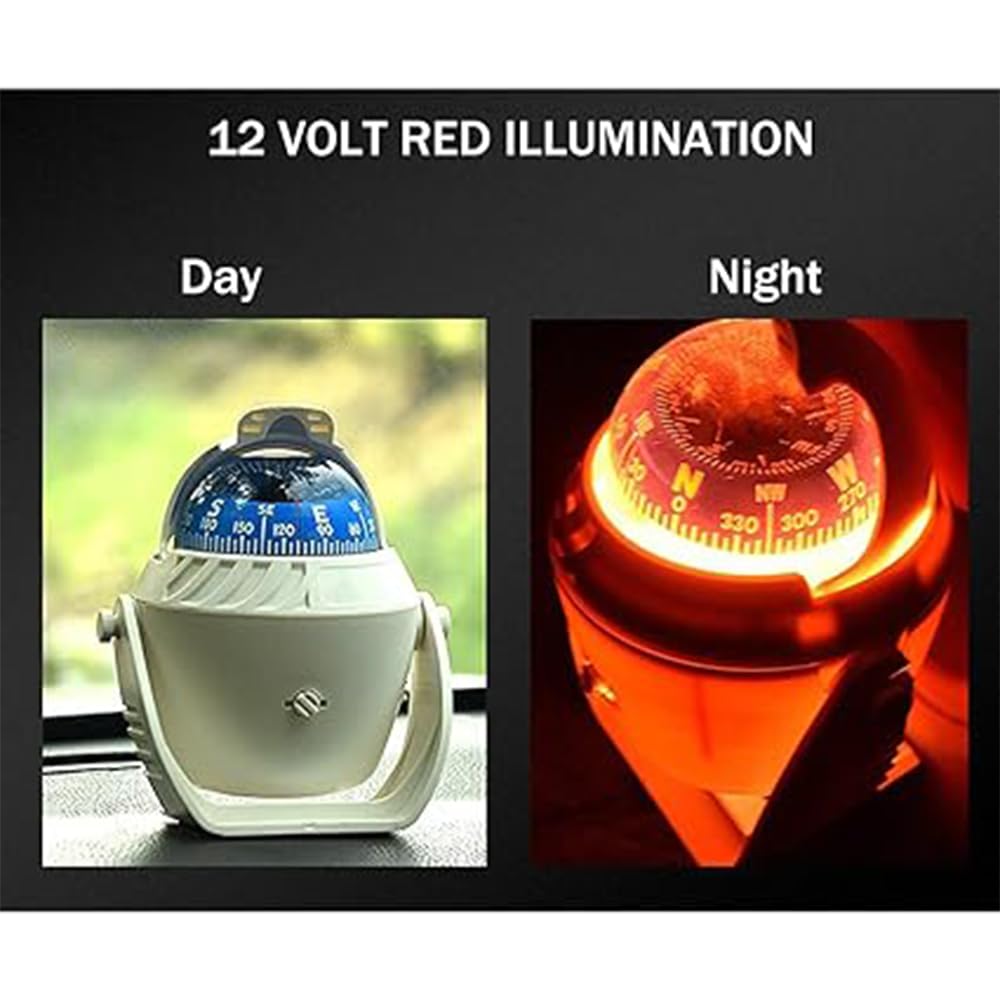 Riloer Bussola Marina con Staffa di Montaggio, Illuminazione LED 12V, Impermeabile per Barche Auto Camper