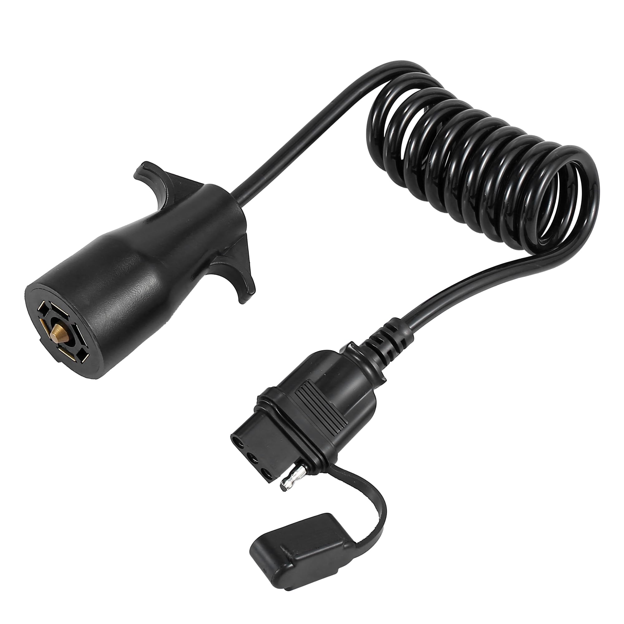 Hihaha 4.5ft 7 Way Round to 4 Way Pin Flat Trailer Coiled Wiring Harness Connector Adapter Plug/Rear for Car/Durable / 1 Pcs