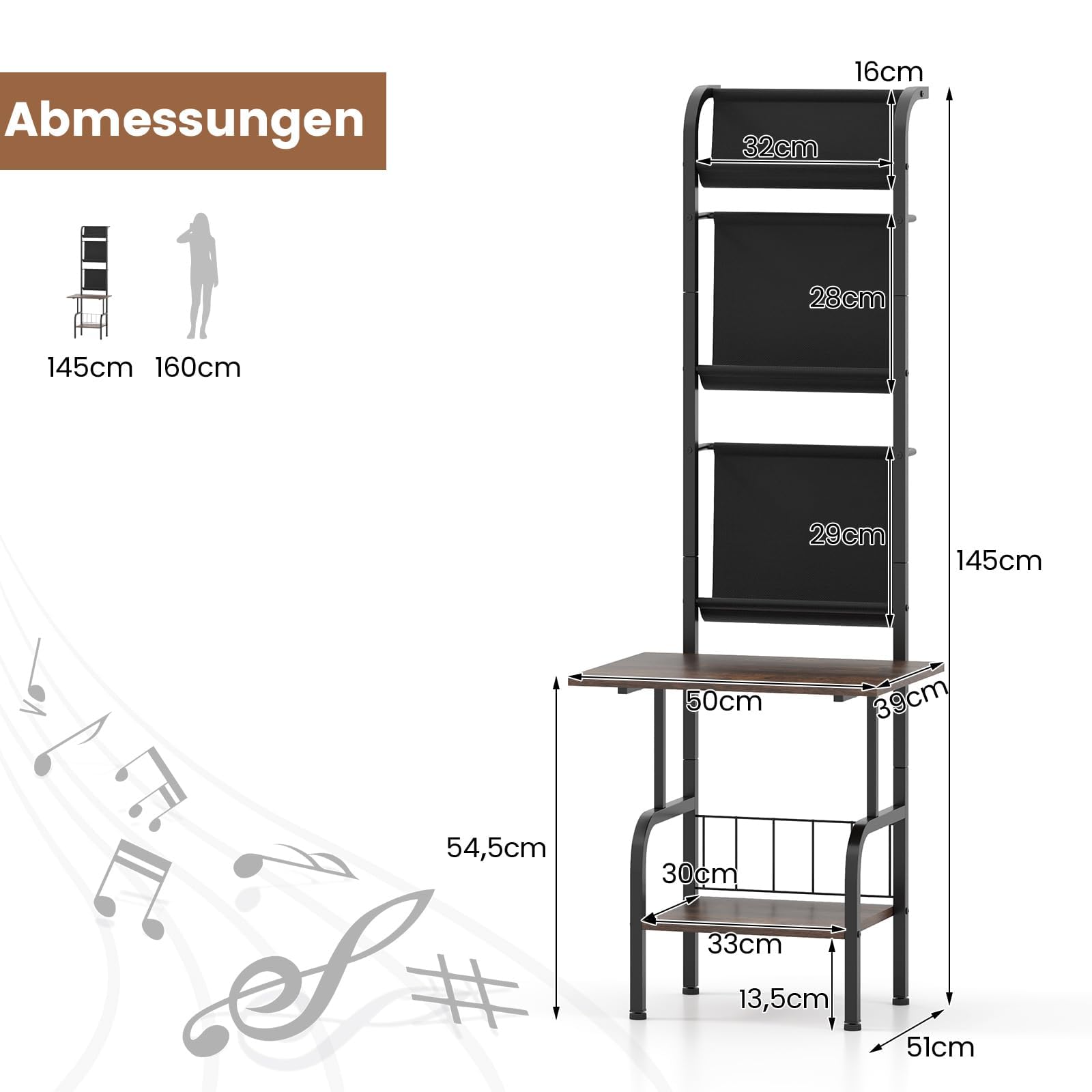 FANTASK Soporte para Discos de Vinilo con Estante Expositor de Vinilo de 5 Pisos, Soporte para Discos de álbumes, CD, Tocadiscos, 50 x 51 x 145 cm (café)