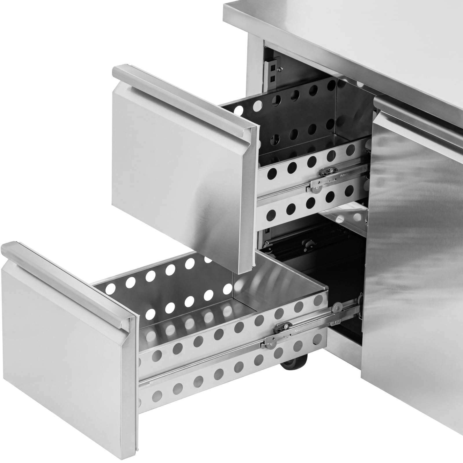 Royal Catering Table réfrigérée sur roulettes 410 l avec 2 compartiments et 2 tiroirs 179,5 x 70 cm Classe B en inox - Table frigo Desserte réfrigérée Table froide