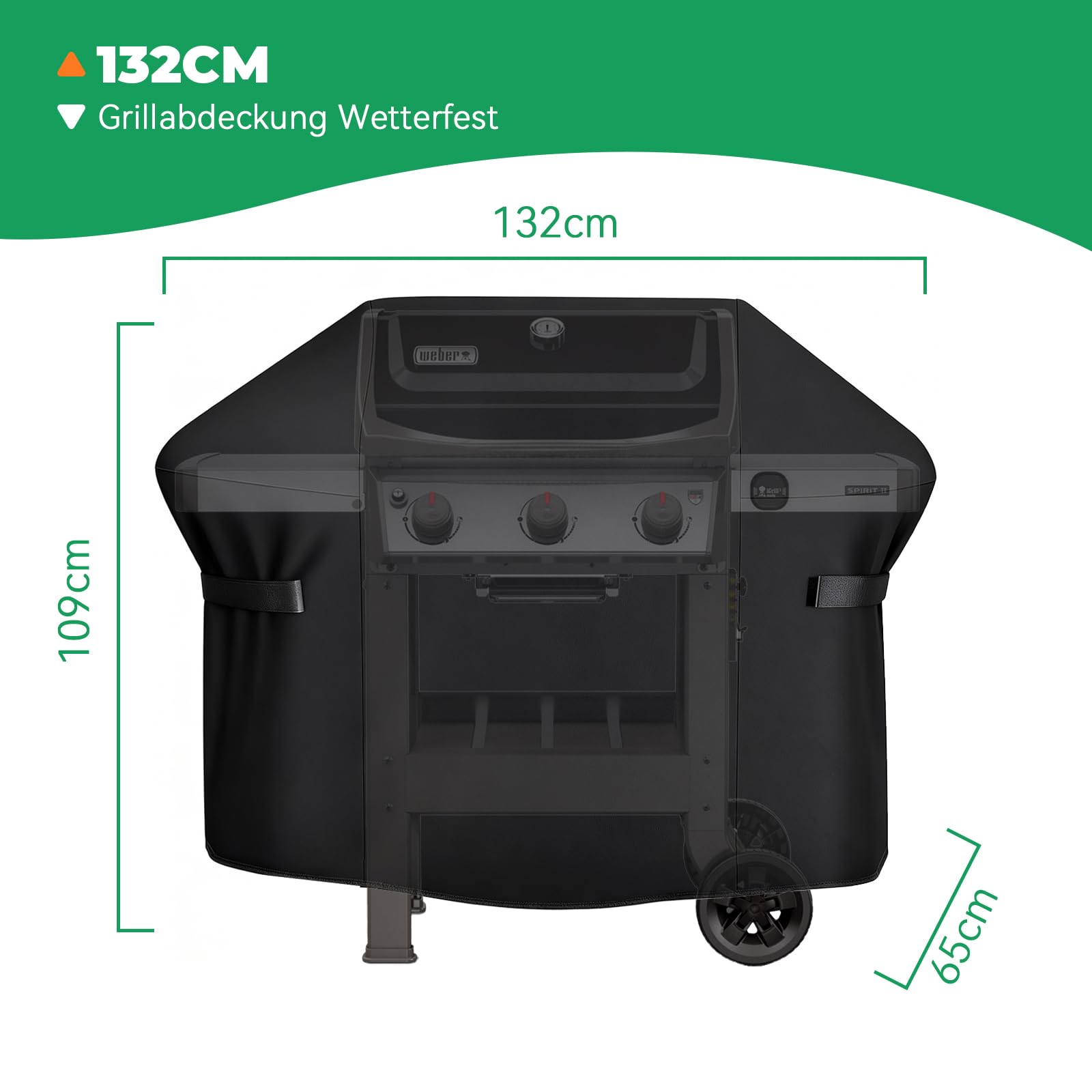 WELL GRILL Pokrowiec na grill gazowy Weber Spirit 300, odporny na warunki atmosferyczne, do grilla gazowego, 132 cm, wodoszczelny, akcesoria do grilla Weber Spirit II E310