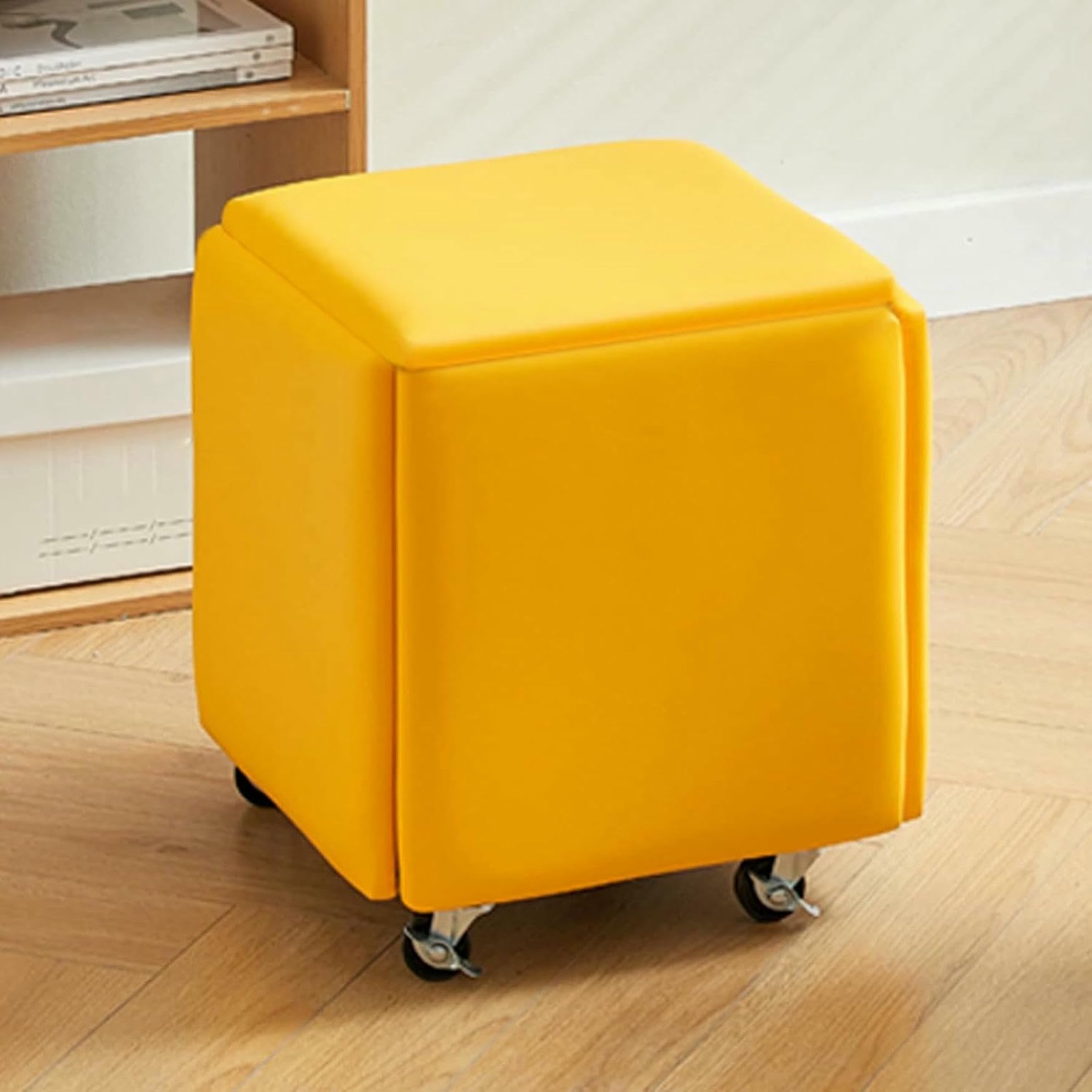 Pouf cube ottoman 5 en 1 avec roulettes pivotantes et tabourets de salon empilables