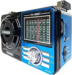 Rádio Portátil 1088 com Bluetooth Bivolt com USB Cartão SD Auxiliar P2 e Pilhas Entrada AC Recarregável AM FM SW (Azul)