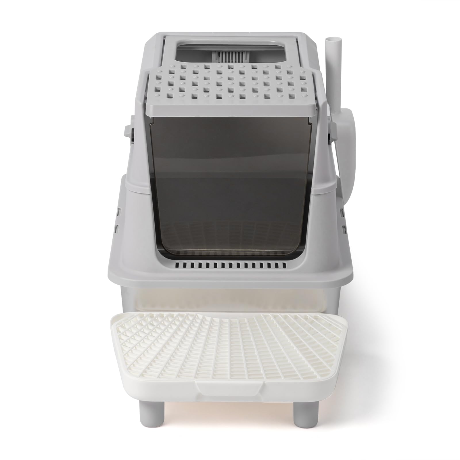 LEADZM Lettiera per gatti XXL - Casa di toilette per gatti chiuso, 60 x 40 x 46 cm, in acciaio inossidabile, coperchio rimovibile, paletta per lettiera e tappetino inclusi, colore: grigio