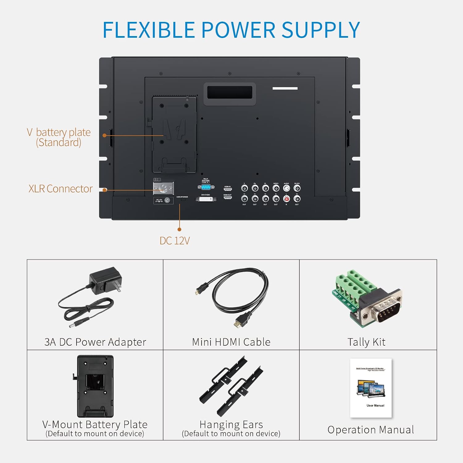 FEELWORLD 17.3" 7RU Rack Mount Broadcast LCD Monitor with 3G-SDI HDMI YPbPr Input and Output Full HD 1920×1080
