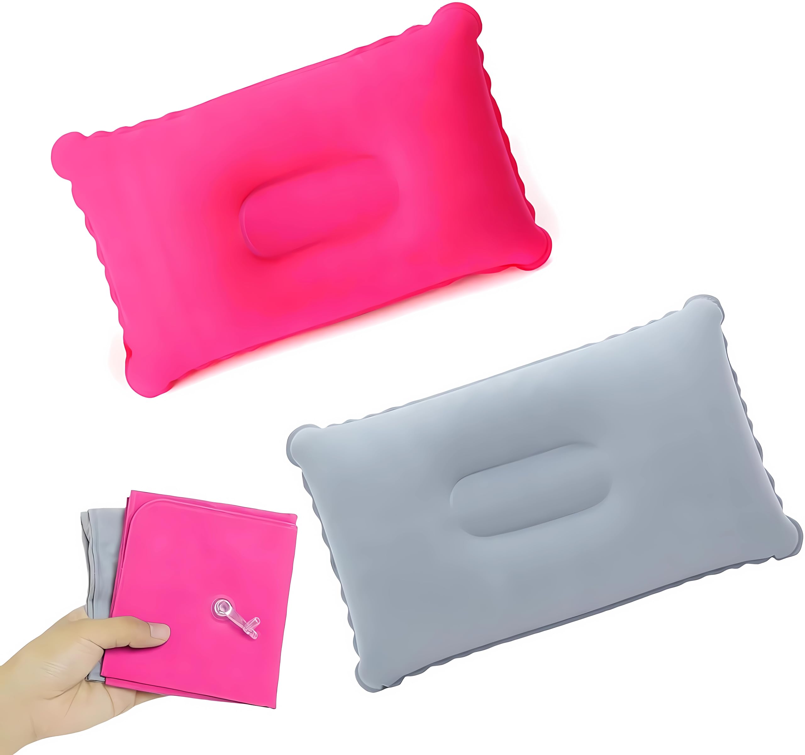 Meettikey Rose Red & Grey Inflatable Camping Pillow, Ultralight & Compressible, Soft Waterproof Portable Blow Up Pillow For Camping, Hiking, Beach, Fishing & Office, 34 X 22Cm (Rose Red & Grey)