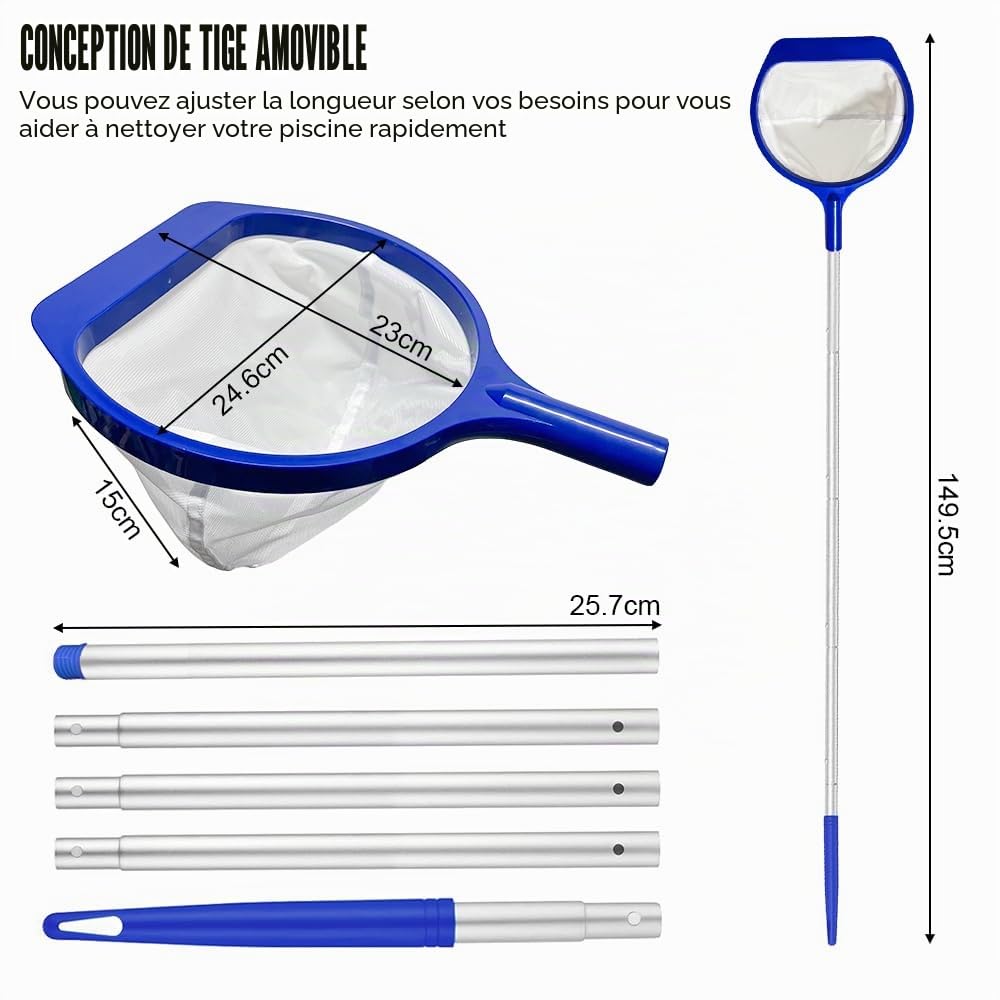 Epuisette Piscine Maille Extra Fine 141cm Filet avec Manche Telescopique