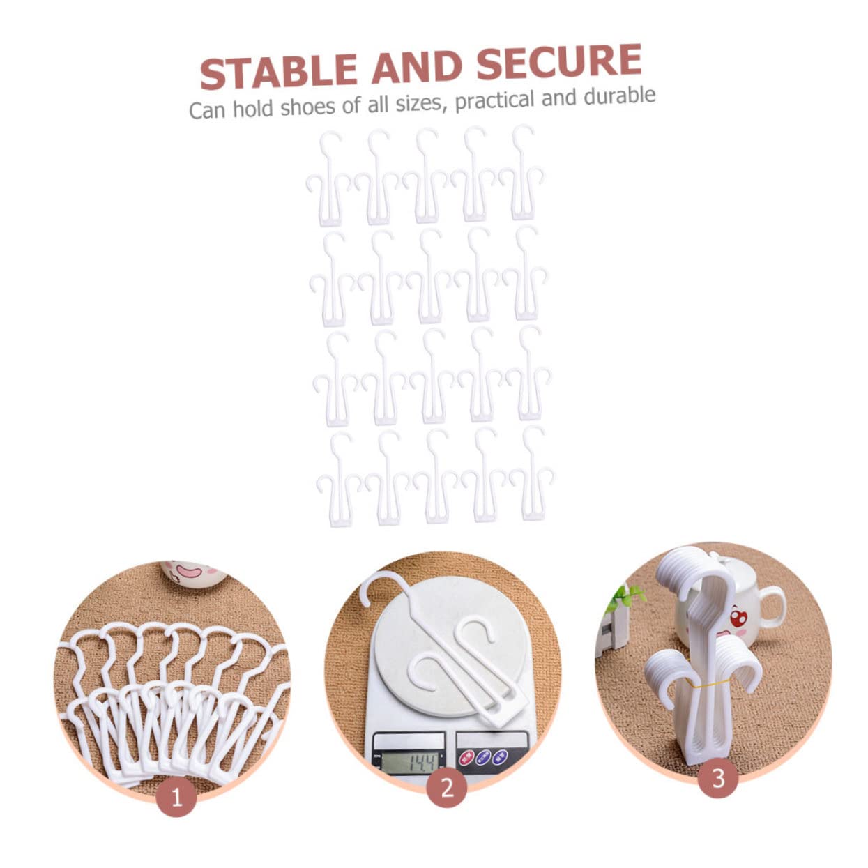 Levemolo 20pcs Plastic Shoe Hangers Double Hook Design Shoe Rack for Door Wall Compact Storage Rack for Drying