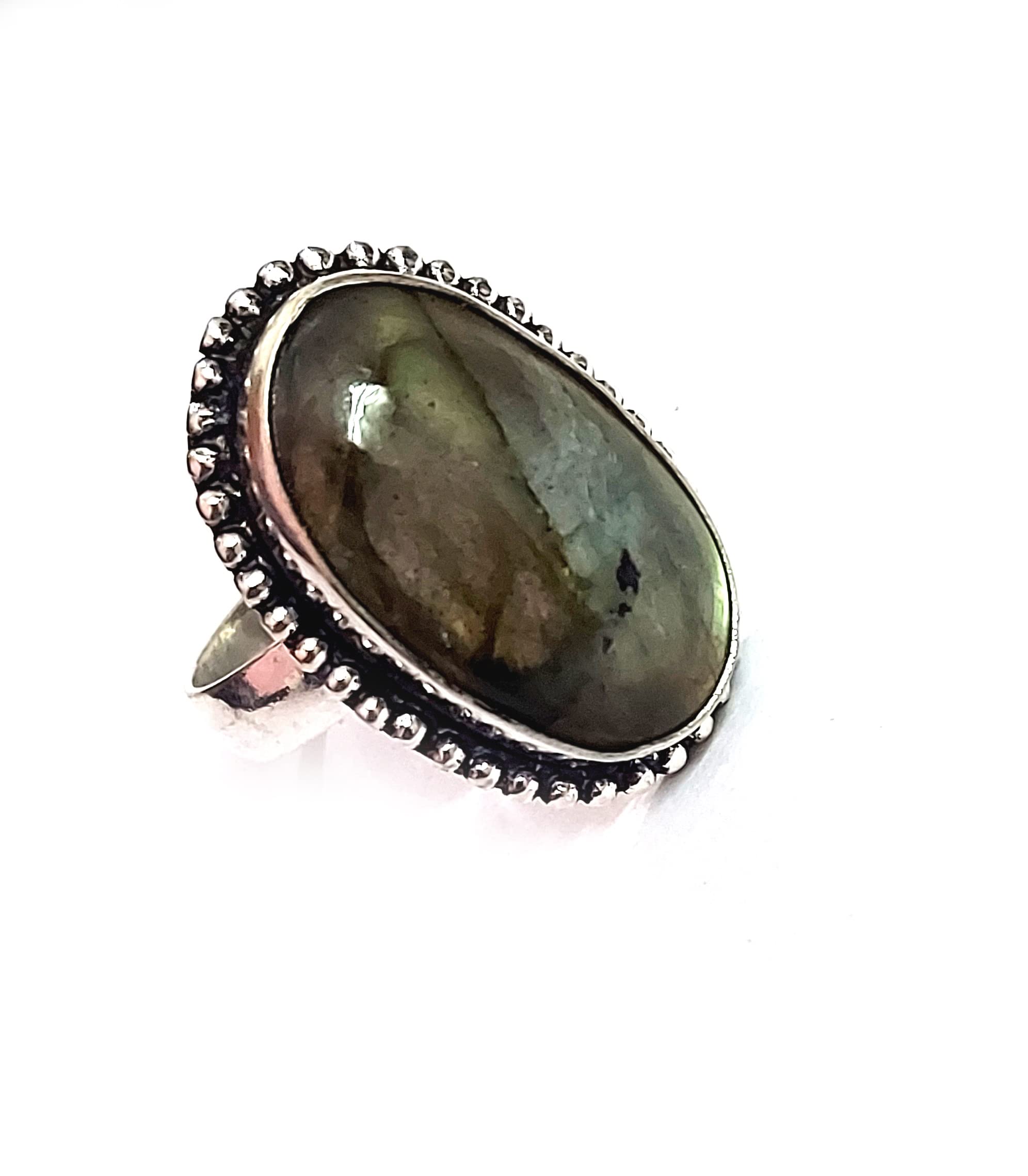 astroghar Natural Labradorite Oval Crystal Free Size Ring For Women & Girls-picture-16
