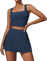 QBGJTD Women's 2-Piece Tennis Skirt Set: Square Neck Tank Top & High-Waisted Pleated Skorts for Yoga Golf Workouts