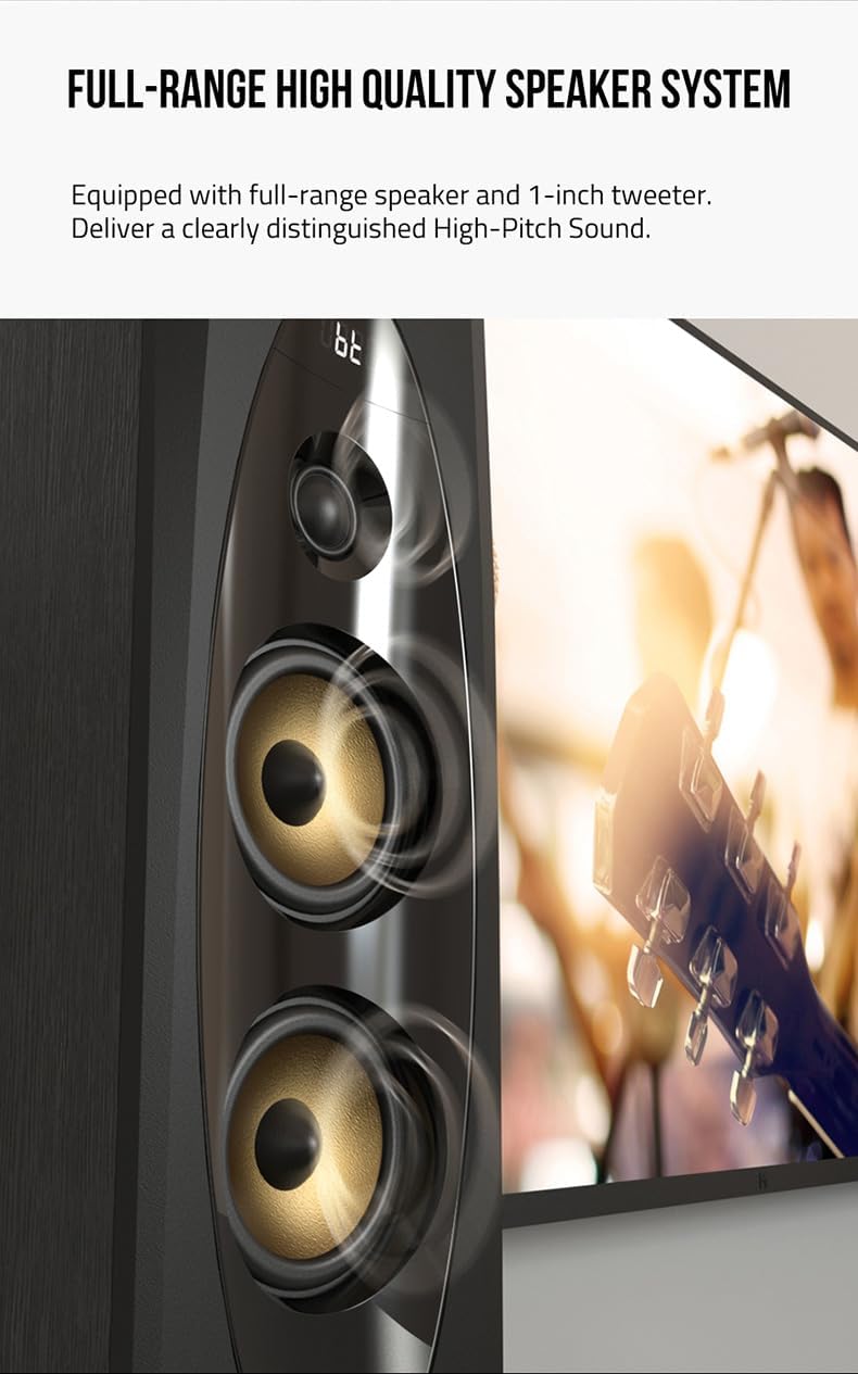 Close-up of the F&D T-60X Pro speaker's full-range drivers and tweeter