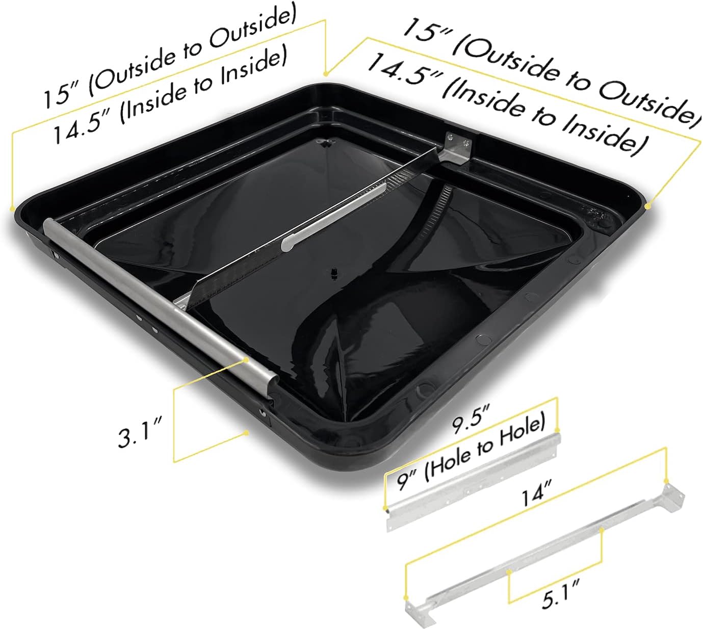 HTTMT- 2Pcs Black 14" x 14" Replacement Impact-Resistant Motorhome RV Roof Vent Lid Cover Camper RV Trailer Fresh Air Ventilation Wind [P/N: ET-CAR-FIX018A X2-BK]