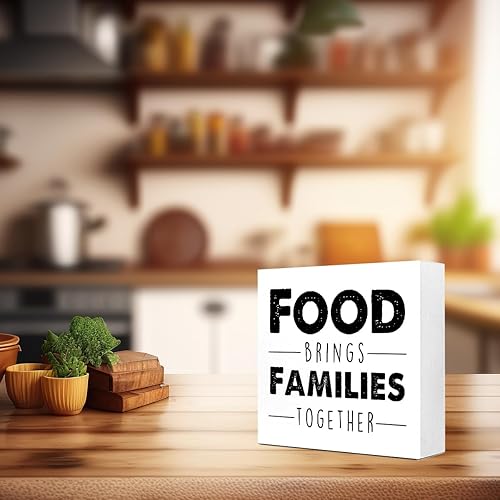 Miniatura 7 de LVQHI Letreros divertidos de caja de madera para cocina, letrero de bloque de madera con texto en inglés "Food Brings Families Together", decoración