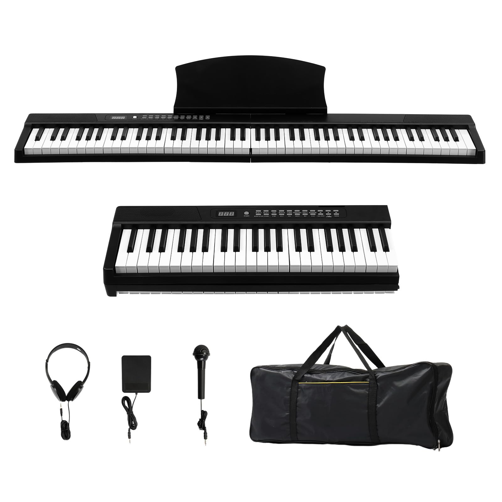 Bonnlo Piano Numérique Pliable GPPS01-106 à 88 touches, Clavier Semi-Lesté Standard, avec MIDI, Bluetooth, Sac à Main et Casque Audio Inclus, Noir