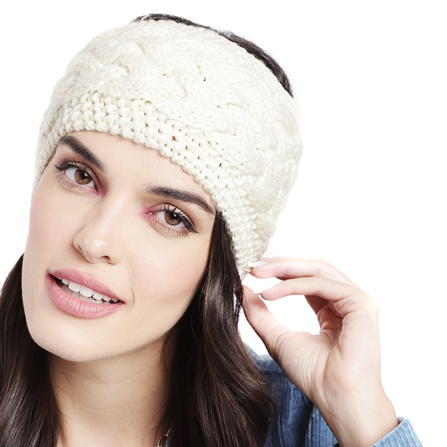 Headband Earwarmers for Winters | Handmade/Crocheted with Good Woolen Unisex Earwarmer Earmuffs Earcap Earcover Soft Headwrap Warm Winter Accessories (2597 Cream Criss Cross)-image-26