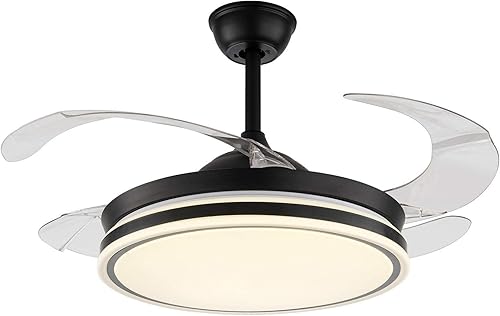 Lámpara de techo moderna de 42 pulgadas, lámpara LED con 4 cuchillas retráctiles, lámpara LED regulable de 3 colores con control remoto (negro)