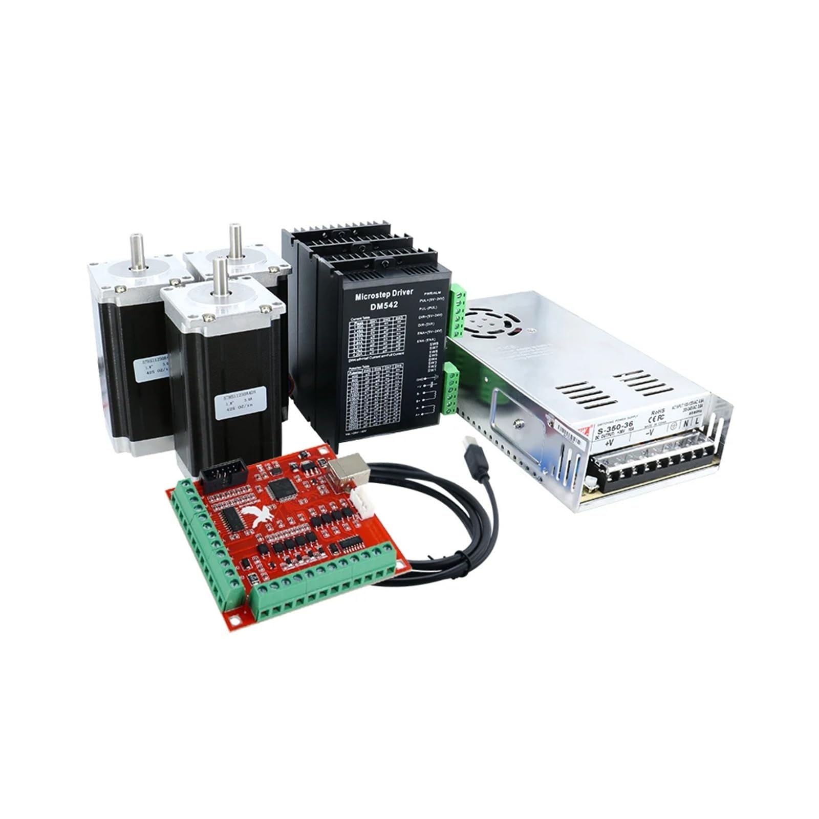 ONGCPQPEO 1pcs 2.5N / 3Nm 3A 23 57 X 100mm / 112mm Stepper Motor TB6600 DM542 DM556 Driver + 350W Power Supply Controller Card(3kit 57HS112,DM556)