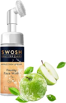 SWOSH Apple Cider vinegar Apple extract Foaming Face Wash for Acne Prone & Oily Skin - No Parabens, Sulphate, Silicones & Colour with Built-in Face Brush, 100 ml