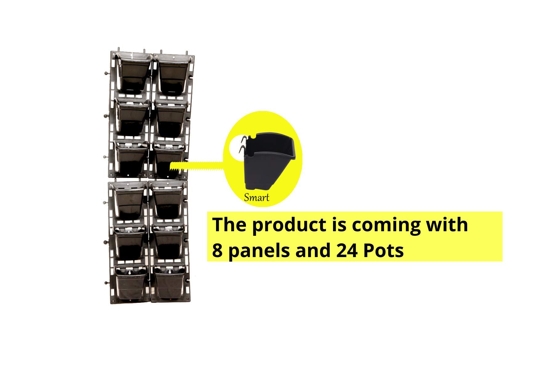 Bio Blooms Smart Garden Vertical Planter | Set of 8 Panels & 24 Pots with Hooks | Wall Mounted Bio Wall Garden Kit for Balcony, Gate & Home Décor (Black) 2