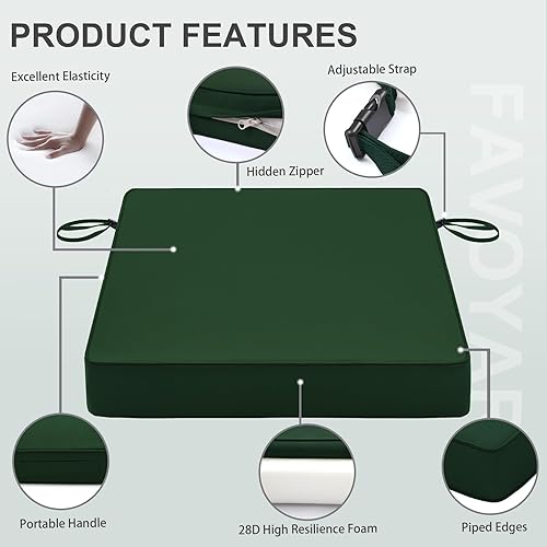 Miniatura 6 de Favoyard Cojines para silla de patio de 22 x 22 x 3 pulgadas, impermeables, para muebles de patio, el color resiste 3 años, para jardín, sofá,