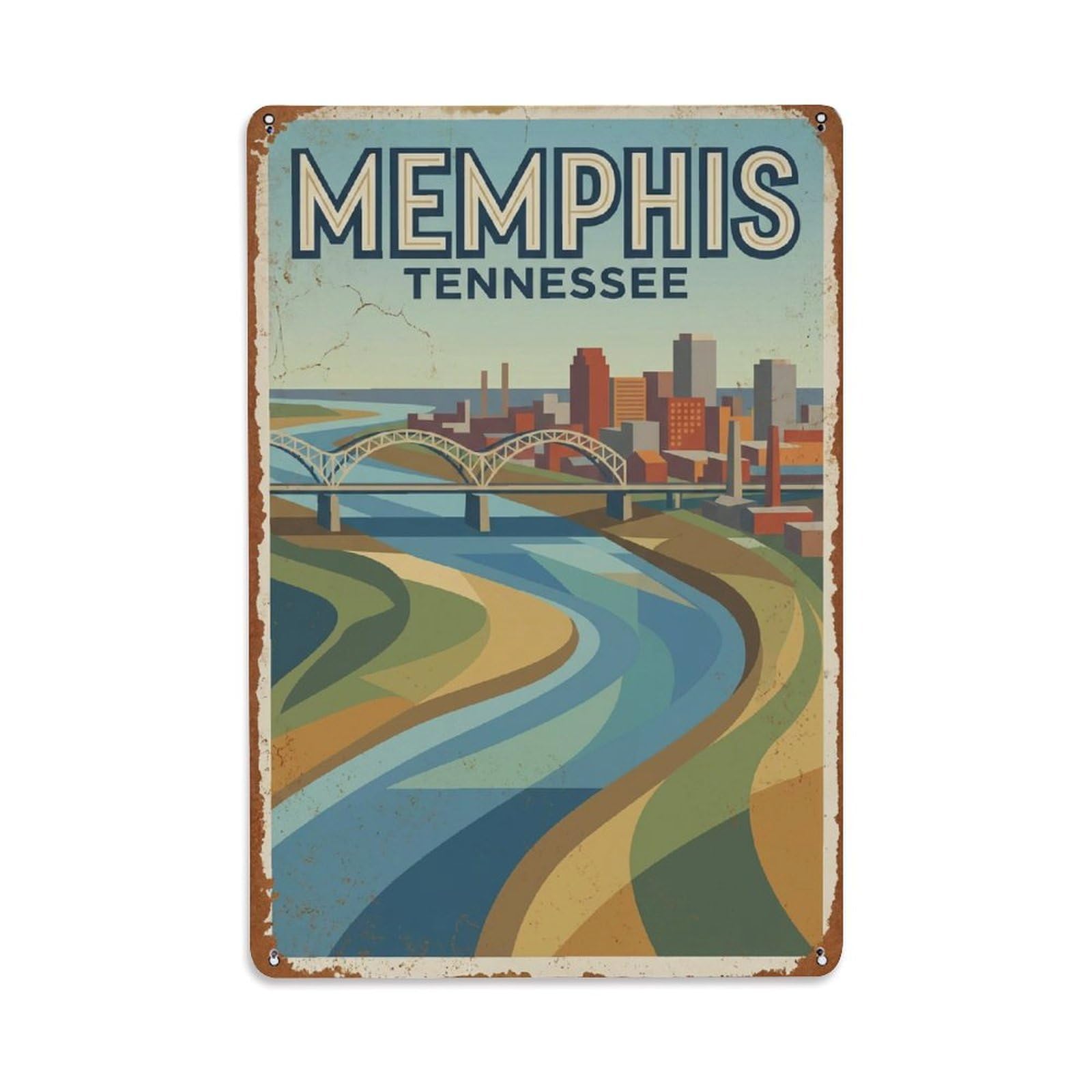 Xanthor Style Vintage Travel Usa Memphis Metal Tin Sign