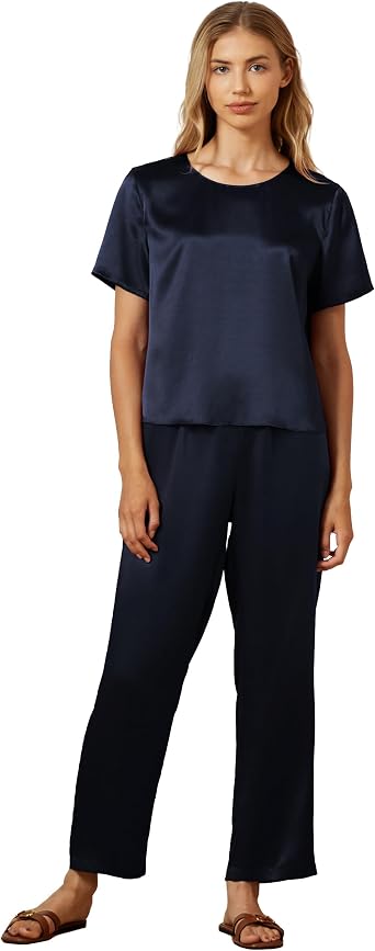 Mommesilk Silk Pajamas for Women Pullover Top and Pants 2 Piece Silk Pj Set Washable Silk Sleepwear Lounge Wear