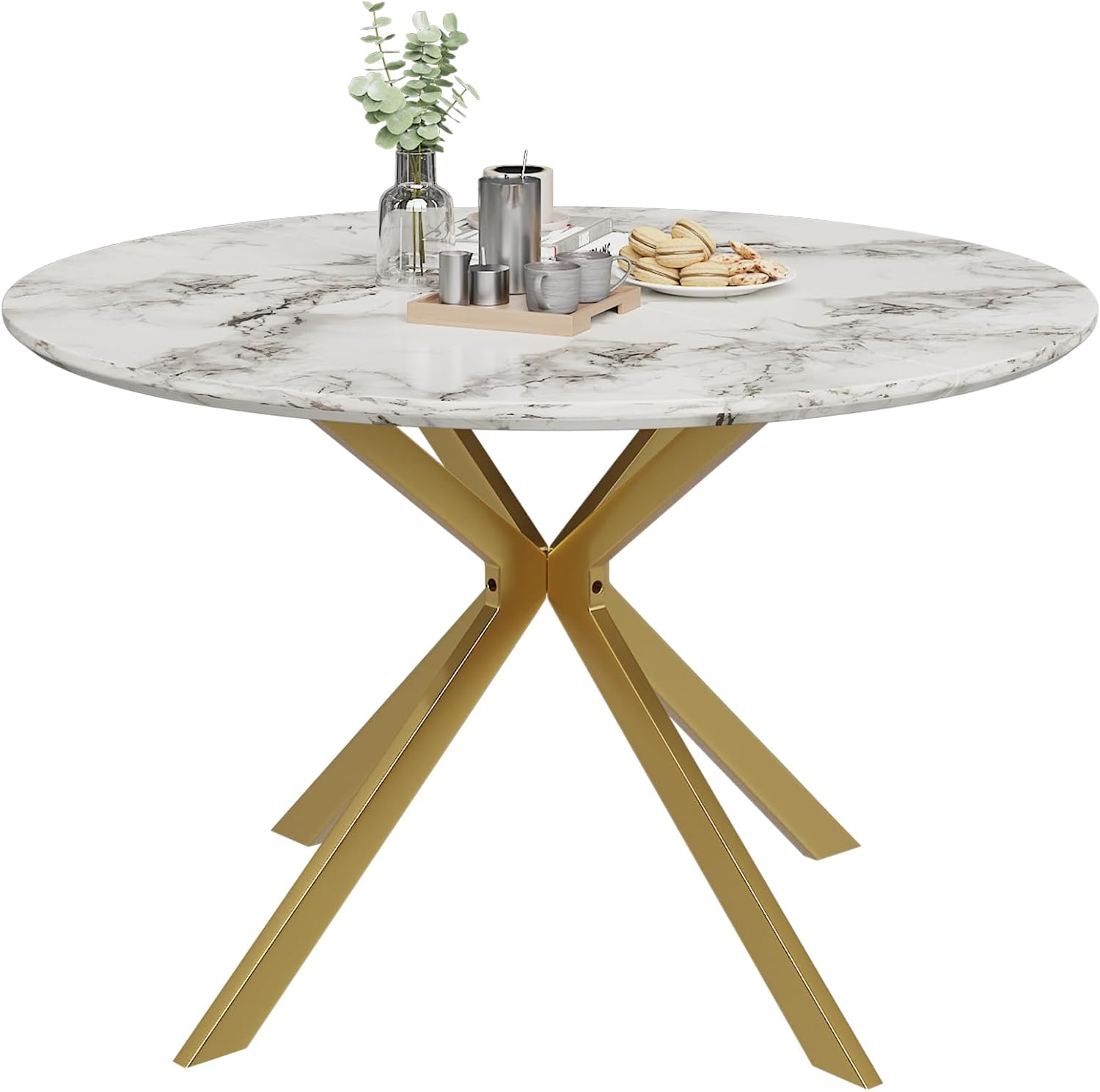 ALBAD 46.4" Round Dining Table, Mid Century Modern Round Dining Room Table for 4-6 with Metal Legs, Easy Assembly Coffee Table, Space-Saving Design for Kitchen and Dining Room