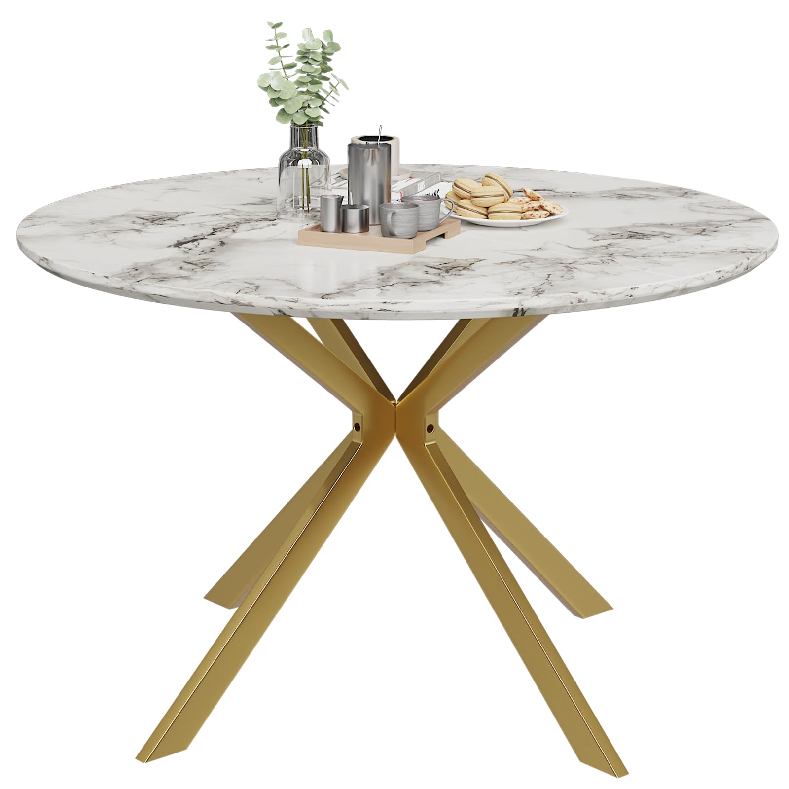 ALBAD 46.4" Round Dining Table, Mid Century Modern Round Dining Room Table for 4-6 with Metal Legs, Easy Assembly Coffee Table, Space-Saving Design