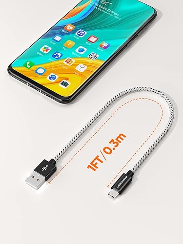 Miniatura 2 de CableCreation Paquete de 2 Cable micro USB corto de 1 pie, USB a micro USB, cable de carga corto triple blindado para TV Stick, PS4, Chromecast,