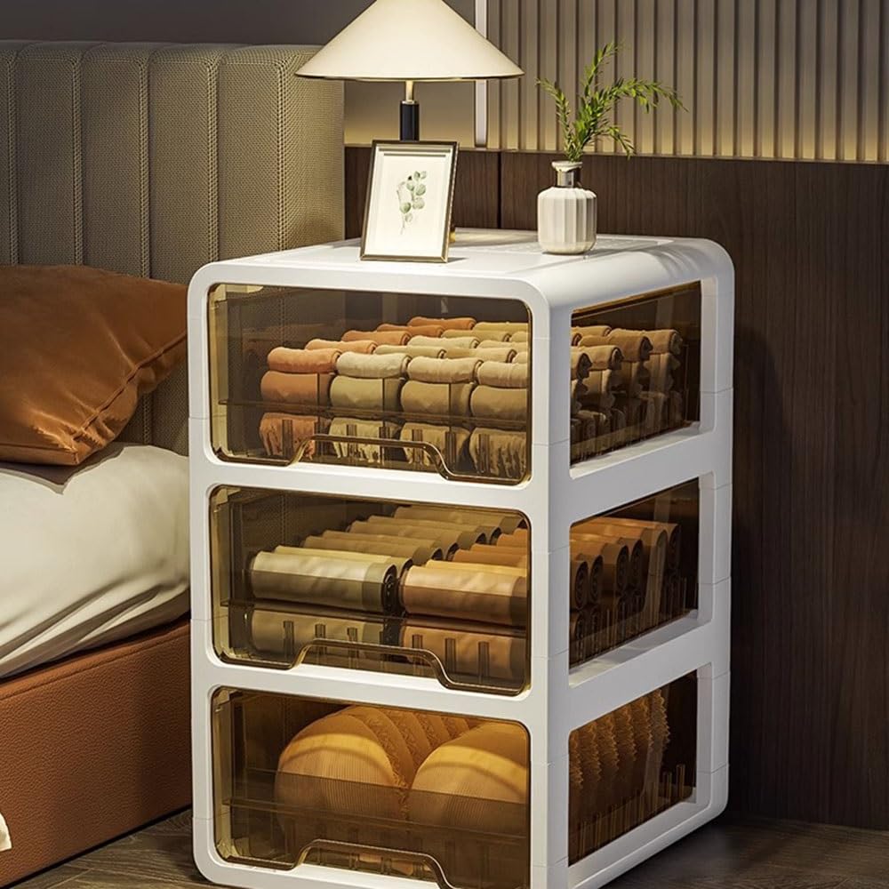 Organiseur de tiroir en plastique transparent pour vêtements, boîte de rangement empilable pour chaussettes, soutiens-gorge, sous-vêtements, accessoires, cravates et écharpes, design à 2 niveaux