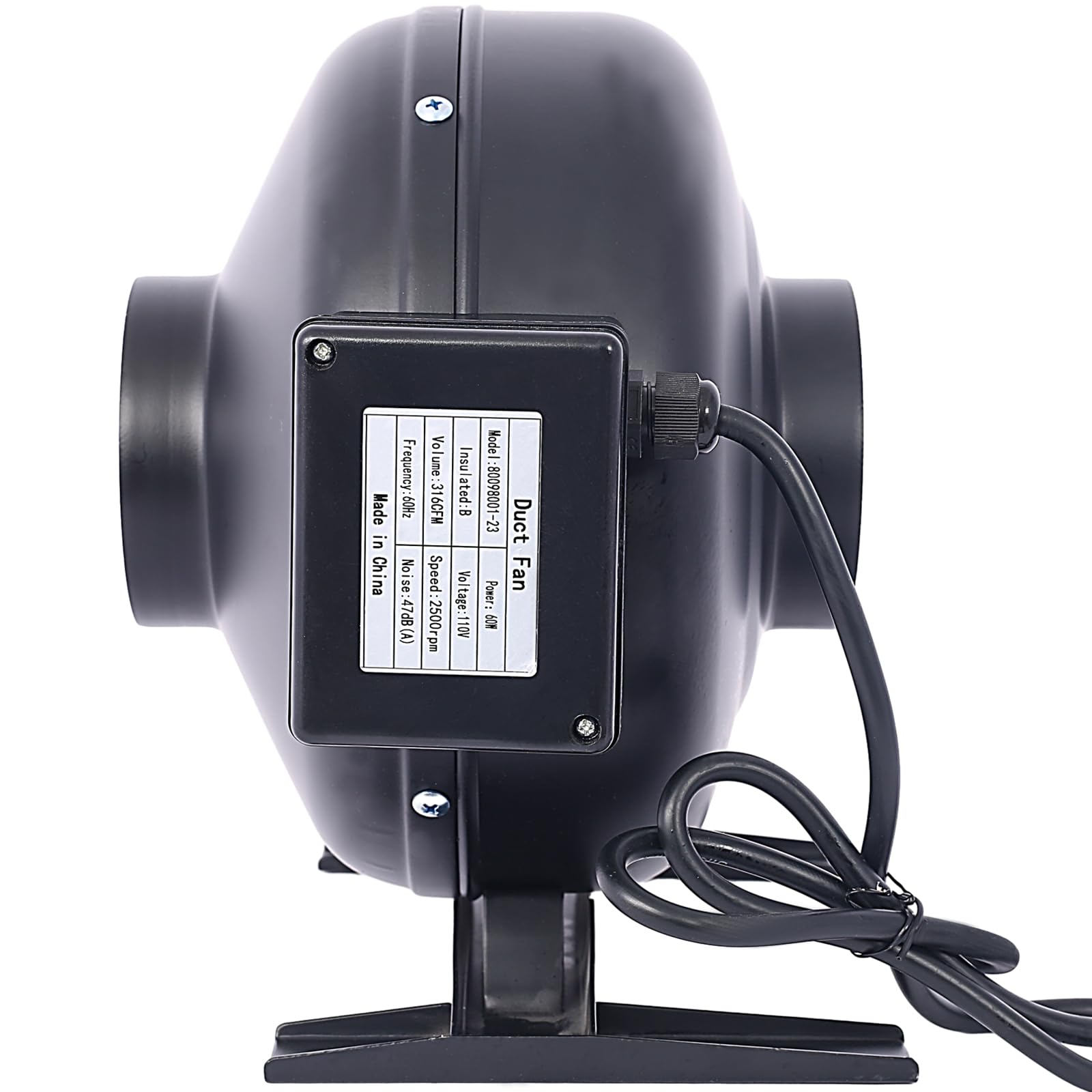 ZJMTOCYU 4-Inch Inline Duct Fan with 203 CFM Airflow, Low Noise Operation, for Hydroponics, Kitchens, and Basements, Black