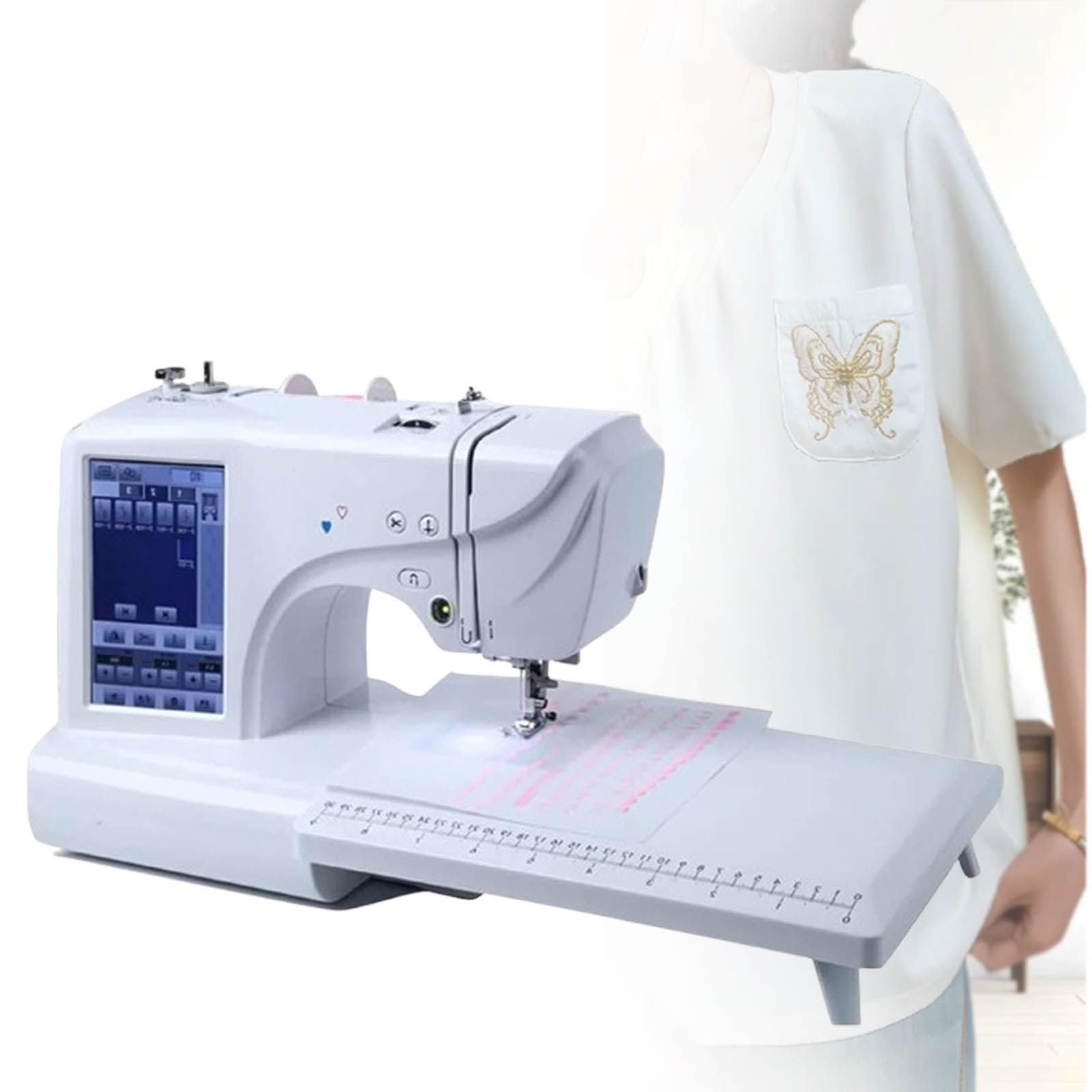 Machine à Broder électrique, Machine à Broder Automatique, Outil de Broderie DIY, avec Grand écran Tactile LCD, 210 Lettres intégrées et 30 Bordures de Motifs, Couture simplifiée