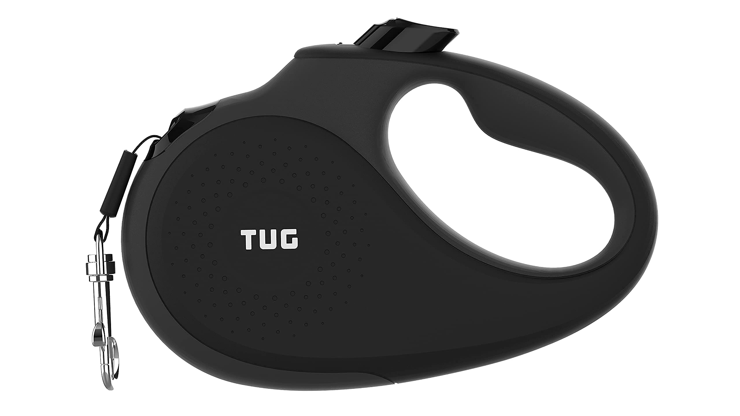 TUG Tiny 360° Tangle-Free Retractable Dog Leash with Anti-Slip Handle; 10 ft Strong Nylon Tape/Ribbon; One-Handed Brake, Pause, Lock (Black)