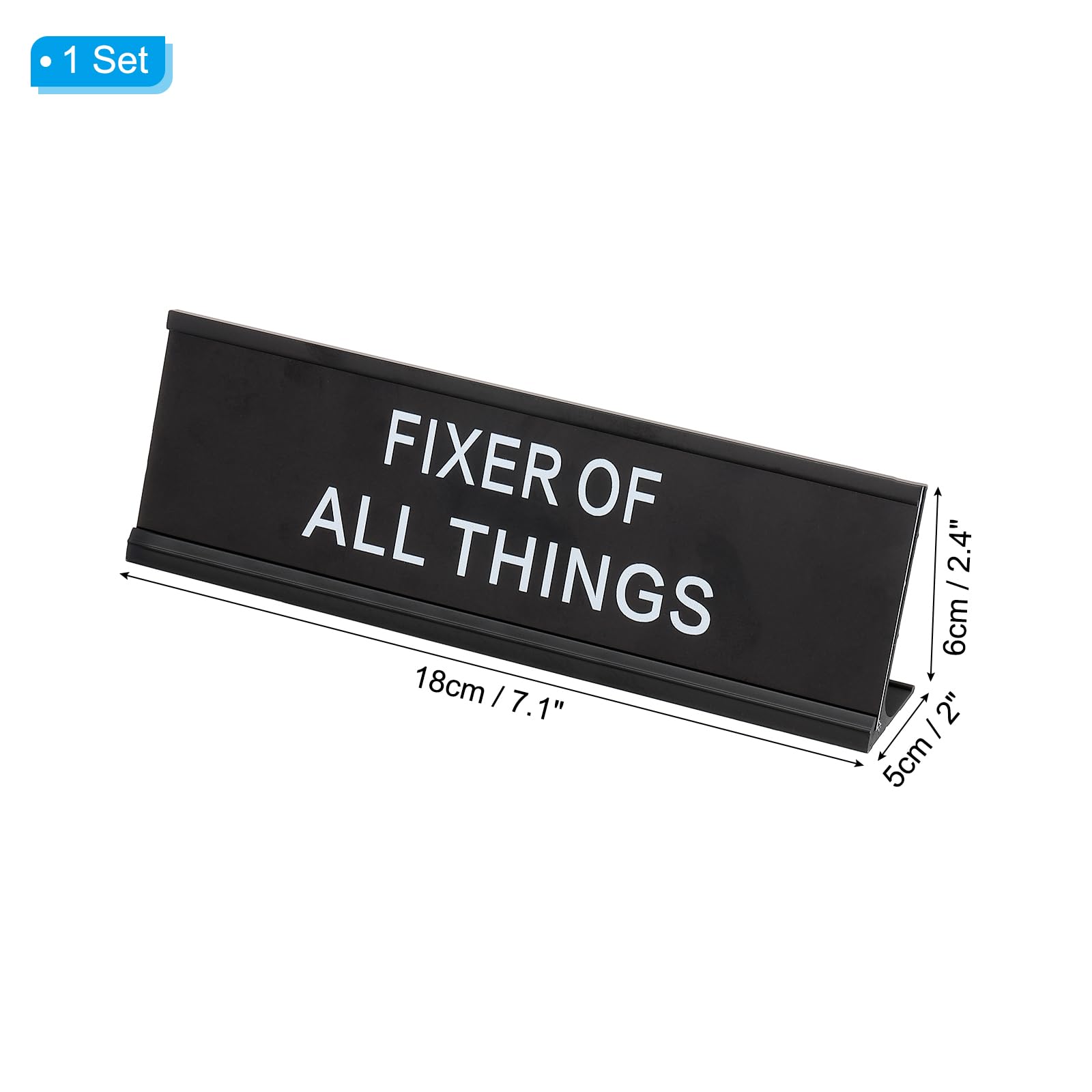 PATIKIL Funny Nameplate, 7"x2" Novelty Desk Sign Plaque Aluminum Desk Name Plate with Base for Office Black White (Fixer Of All Things) - Image 2