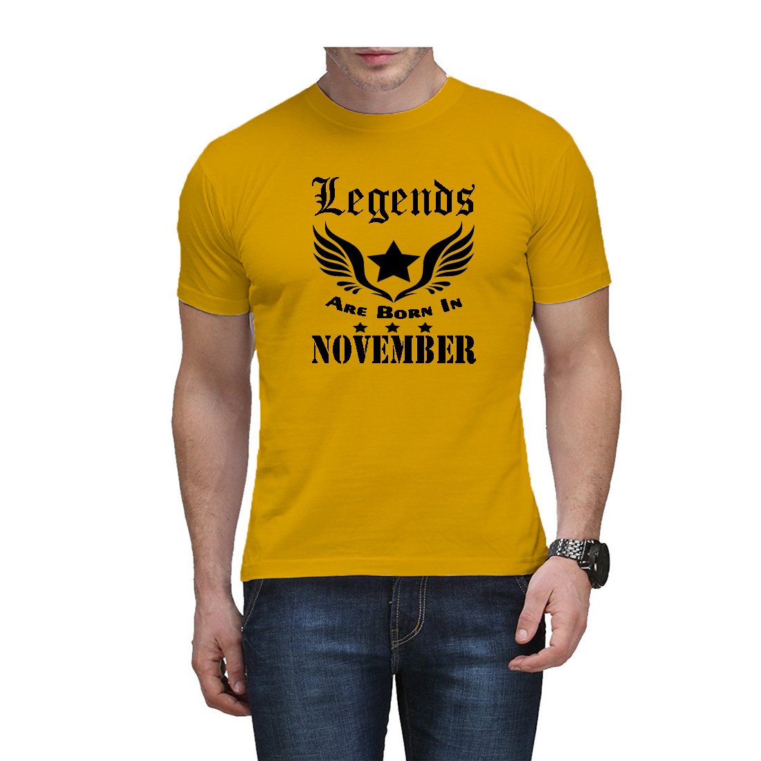 RHYMAXPrinted Legends are Born in/Kings are Born in/Real Men are Born in November Cotton Camel T-Shirt for Men