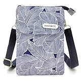 Roomy Cell Phone Purse Wallet Canvas Small Crossbody Purse Bags with Shoulder Strap For Women teen girlsl (A-blue leaves)