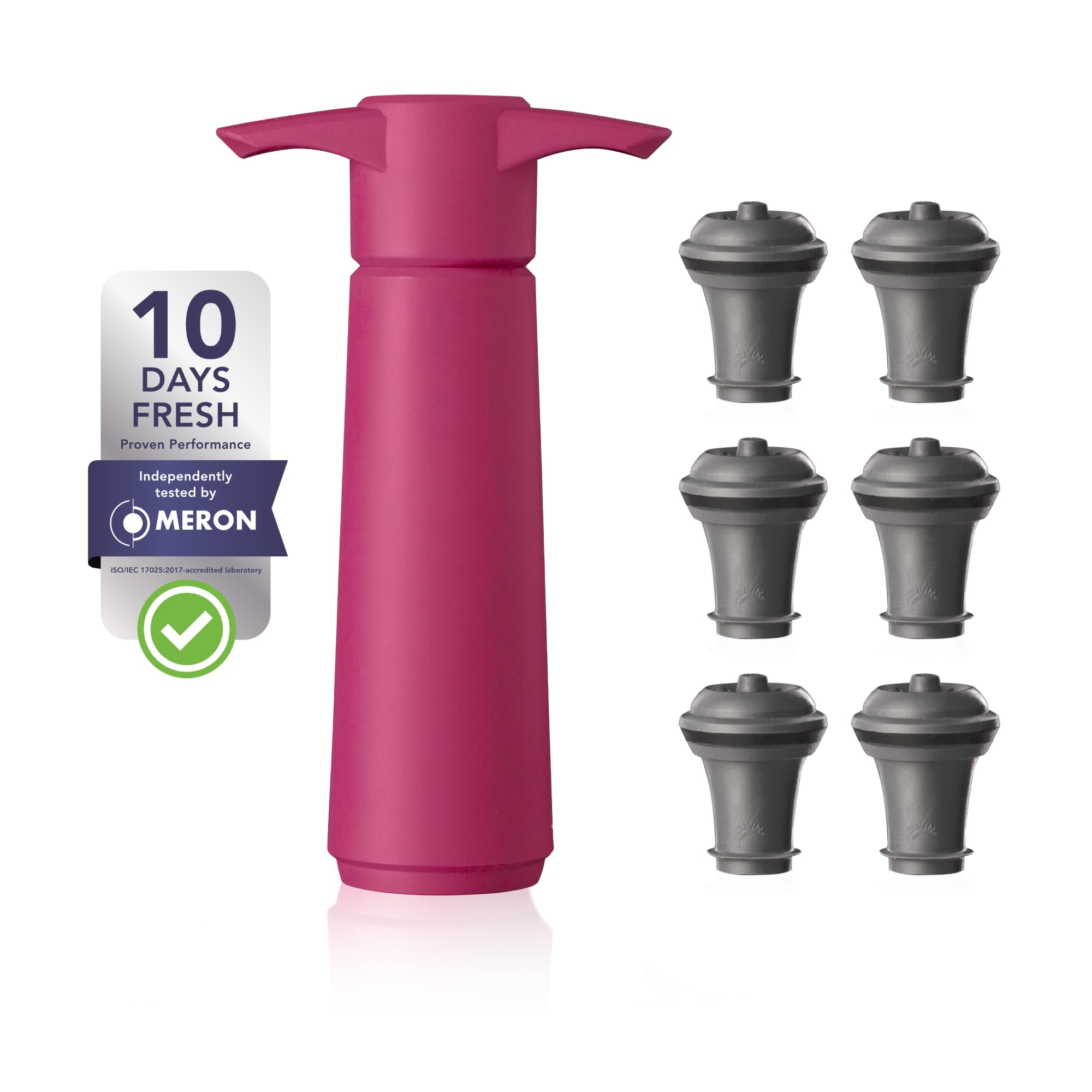 Vacu Vin Original Wine Pump - 6 Vacuum Wine Stoppers - Wine Saver - Pink