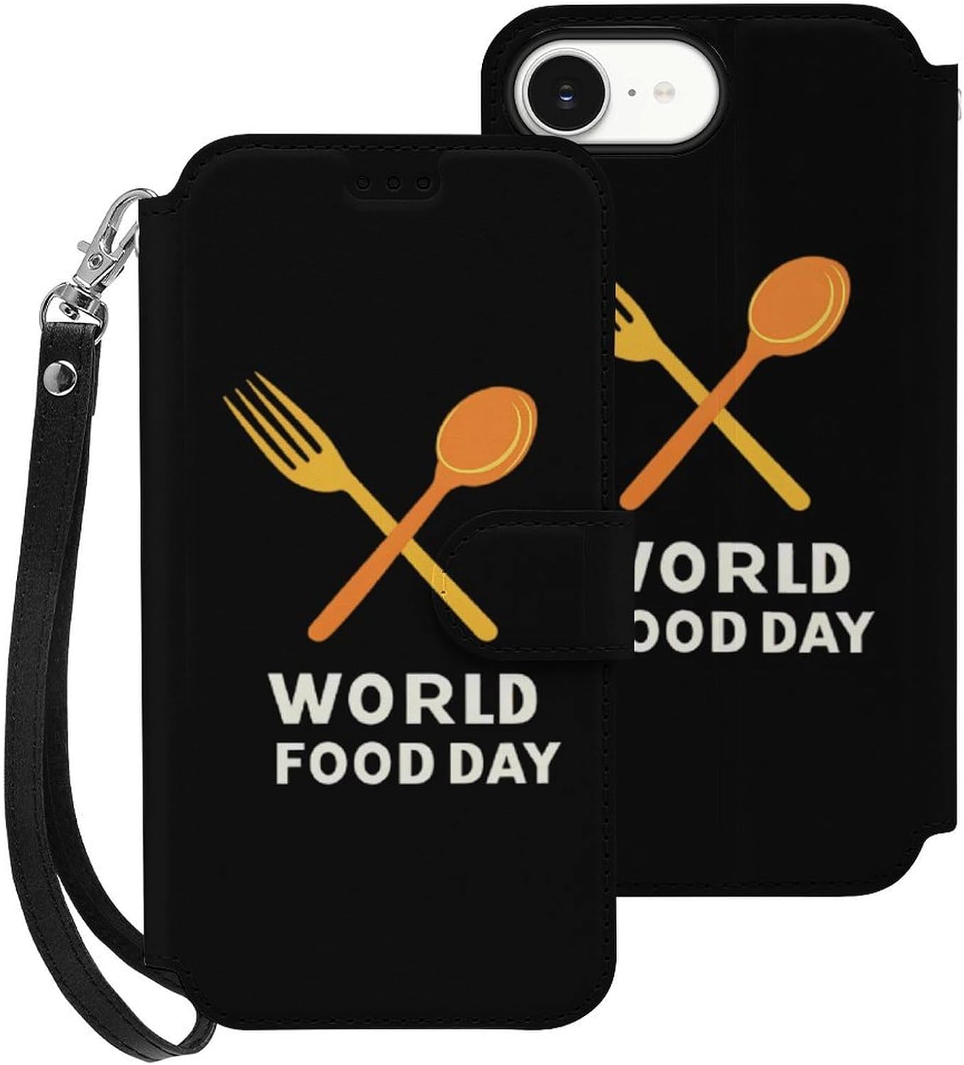 World Food Day Compatible with iPhone 16/16 Plus/16 Pro/16 Pro Max/16 E Case Phone Wallet Card Holder Flip Cover with Wrist Strap