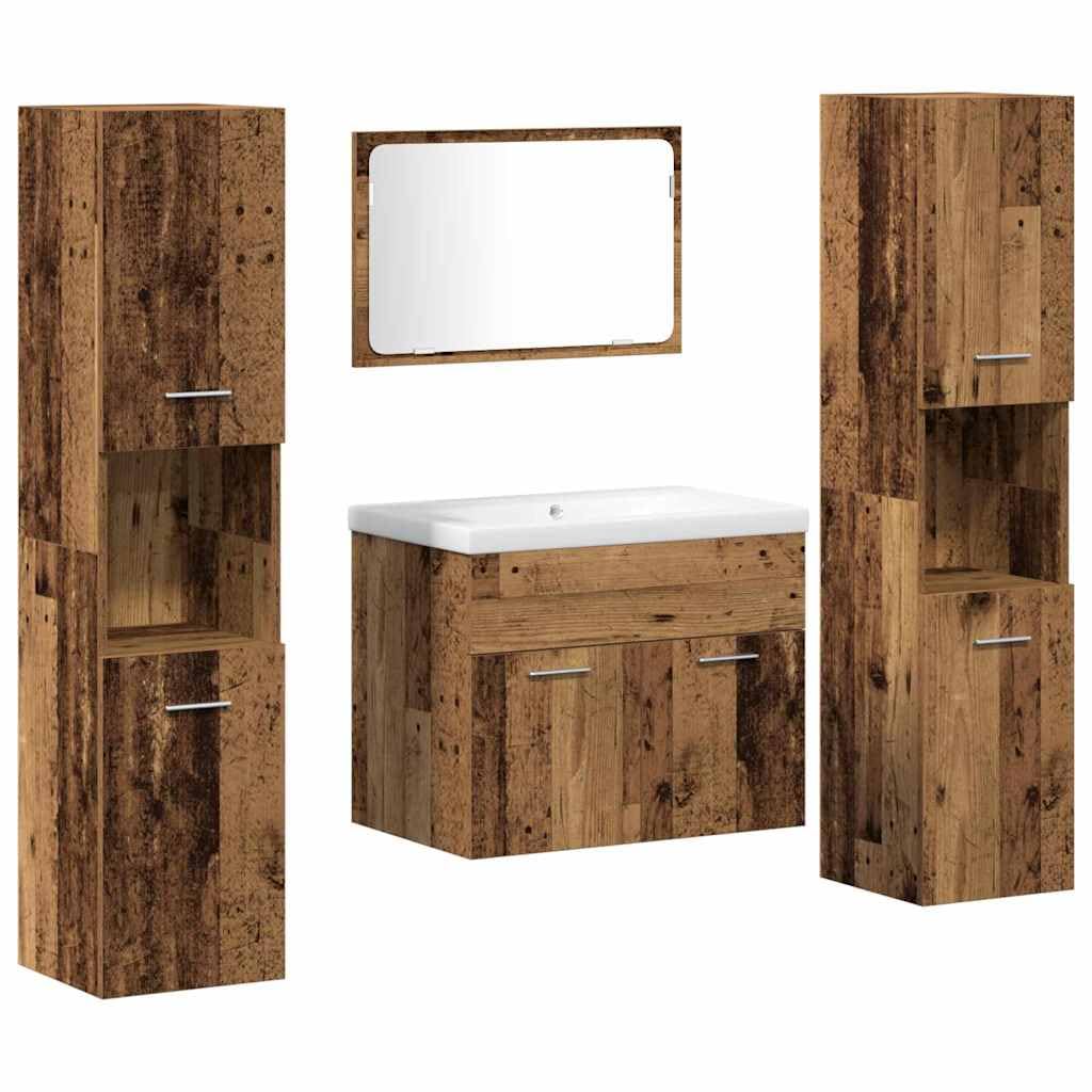 Meuble sous lavabo bois blanc brillant et armoires de salle de bain ensemble de 4