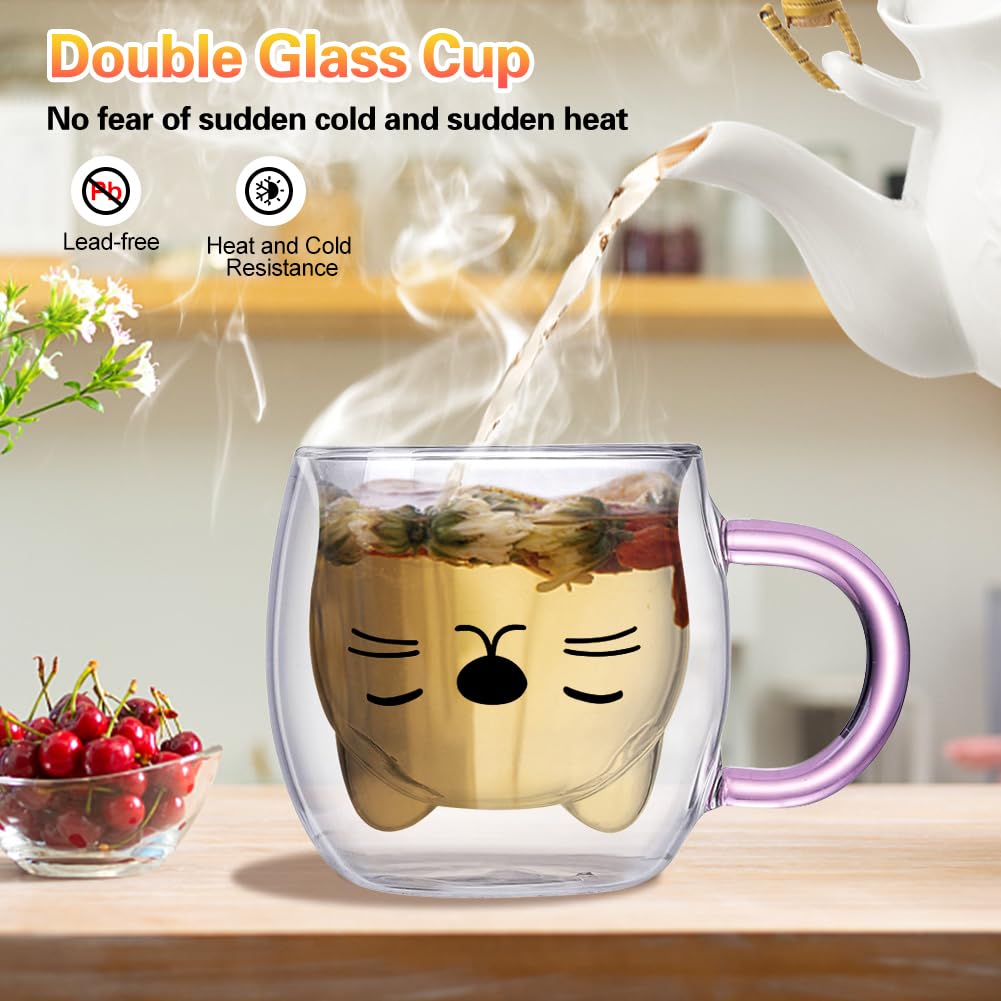 2 Tasses à Café Double Paroi Avec Fleurs Séchées - 200ml Verre Borosilicate - LeKuni - Violet