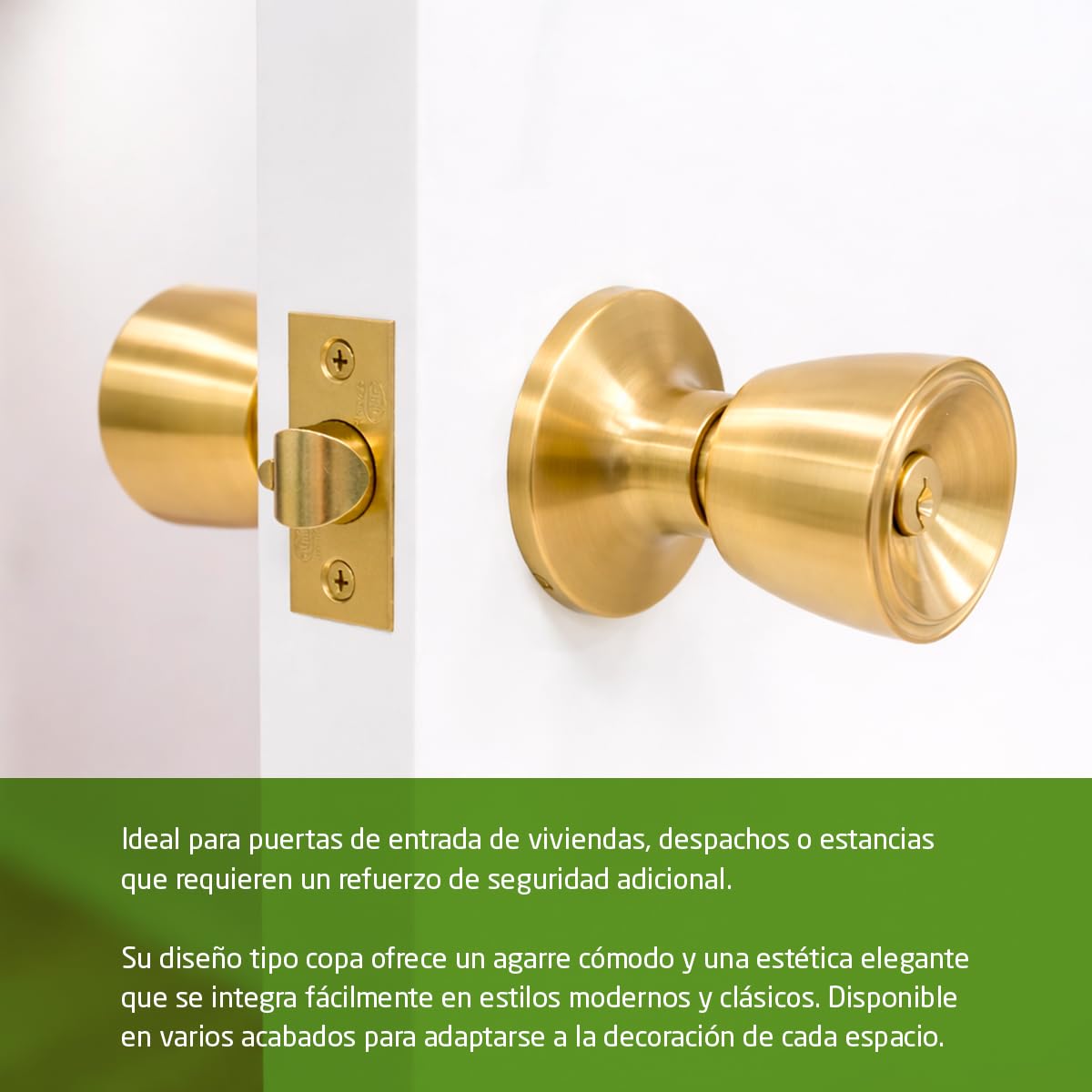 Amig - Juego de Pomos para Puerta de Entrada Interior - Para Puertas de Madera 35‑45 mm - Picaporte 60/70 mm con Condena Interior - Instalación con Agujero Ø54 - Latón Mate - Mod. 600