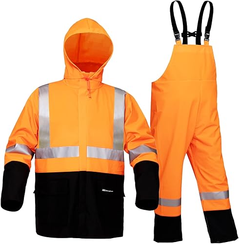 Traje de lluvia para hombre, resistente al agua, alta visibilidad, reflectante, chaqueta de lluvia con pantalones de babero