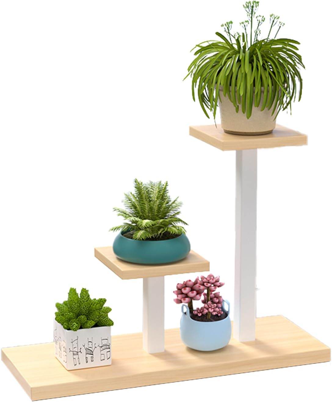 Plant rack 3-layer indoor metal flower rack, used for various plant flower racks, stepped balcony flower racks, used for courtyards, gardens, living rooms, balconies, bedrooms. (White shelf)