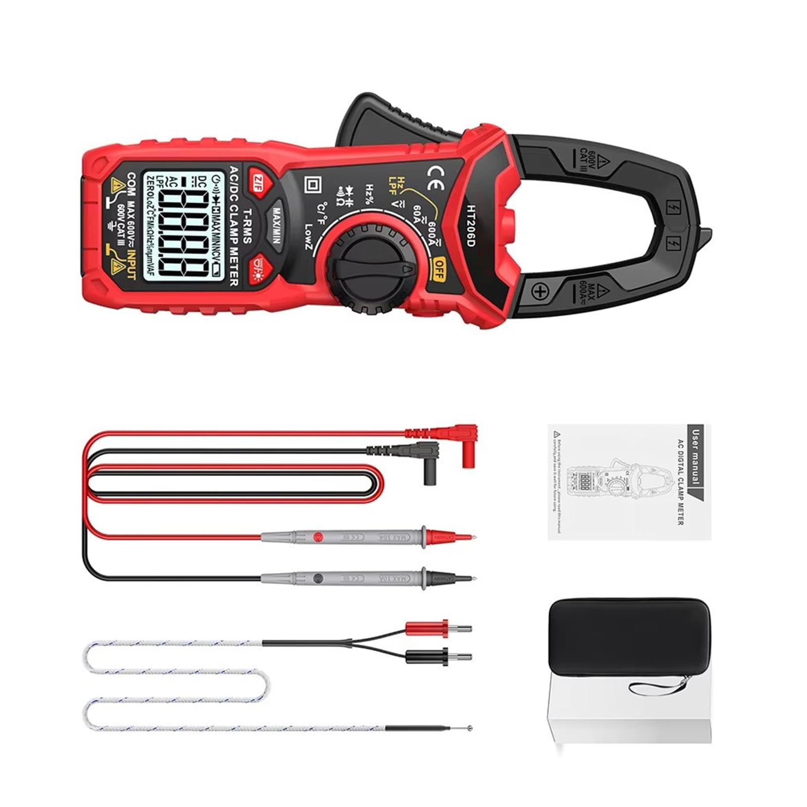 Multimetro a pinza a pinza precisione HT206D per resistenza, tensione corrente e altro con pinza amperometrica portatile con display LCD trasparente