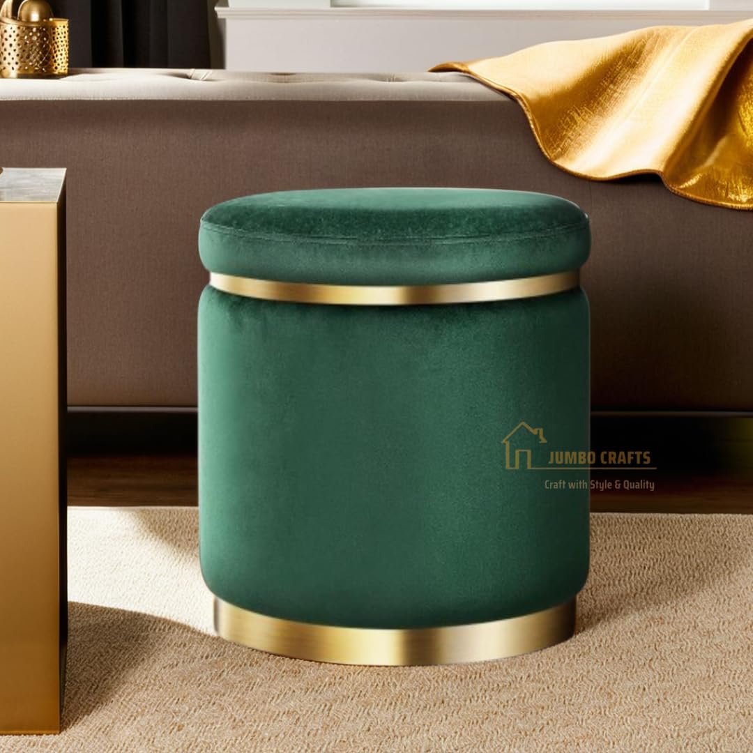 JUMBO CRAFTS Elegant Small Wooden Velvet Ottoman - Perfect Storage Footrest for Living Room, Bedroom, or Office Multifunctional Footrest, Seat, and Organizer Green